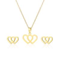 Fashion Stainless Steel Jewelry Sets, Stud Earring & necklace, 304 Stainless Steel, Heart, 18K gold plated, 2 pieces & fashion jewelry & for woman, golden, Length:Approx 17.72 Inch, Sold By Set