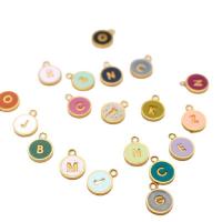 Titanium Steel Pendants Flat Round Vacuum Ion Plating letters are from A to Z & DIY & enamel 16mm Sold By PC