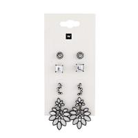 Zinc Alloy Drop Earrings gun black plated for woman & with rhinestone black Sold By Pair