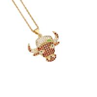 Cubic Zircon Micro Pave Brass Necklace, with 304 Stainless Steel Chain, Horn, gold color plated, micro pave cubic zirconia & for woman, more colors for choice, 25x25mm, Length:Approx 15.7 Inch, Sold By PC