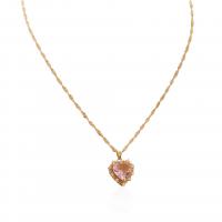 Cubic Zircon Micro Pave Brass Necklace with 304 Stainless Steel Chain with 1.97inch extender chain Heart gold color plated micro pave cubic zirconia & for woman Length Approx 16.9 Inch Sold By PC