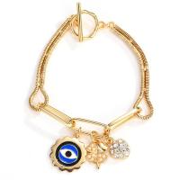 Evil Eye Jewelry Bracelet, Tibetan Style, with Glass Rhinestone & Brass & Iron, with 0.8inch extender chain, gold color plated, for woman & enamel, Length:Approx 7 Inch, Sold By PC