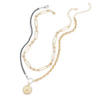Multi Layer Necklace Brass with Copper Coated Plastic & Iron & Zinc Alloy plated multilayer & for woman Sold By PC
