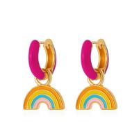 Tibetan Style Drop Earrings, Rainbow, gold color plated, fashion jewelry & for woman & enamel, more colors for choice, 25x15mm, Sold By Pair