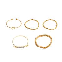 Pulseira de liga de zinco, cromado de cor dourada, 5 peças & joias de moda & para mulher & com strass, dourado, vendido por Defina