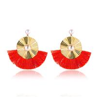 Fashion Fringe Earrings Zinc Alloy with Polyester Yarns & ABS Plastic Pearl gold color plated fashion jewelry & for woman Sold By Pair