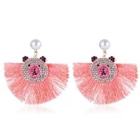 Fashion Fringe Earrings Zinc Alloy with Polyester Yarns & ABS Plastic Pearl fashion jewelry & for woman & with rhinestone Sold By Pair