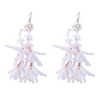 Tibetan Style Drop Earrings, with ABS Plastic Pearl, fashion jewelry & for woman, white, 105x59mm, Sold By Pair