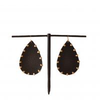 Earring Jewelry PU Leather with Iron Teardrop gold color plated for woman Sold By Pair