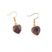 Natural Gemstone Earrings Natural Stone with Brass Heart gold color plated for woman & faceted Sold By Pair