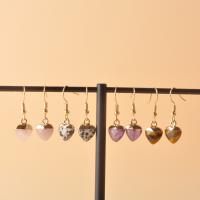 Gemstone Earrings, Pedra natural, with cobre, Coração, cromado de cor dourada, para mulher & facetada, Mais cores pare escolha, 10x32mm, vendido por par