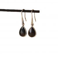 Gemstone Earrings, Pedra natural, with cobre, Lágrima, banhado, para mulher & facetada, Mais cores pare escolha, 11x36mm, vendido por par