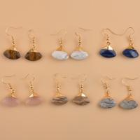 Natural Gemstone Earrings Natural Stone with Brass Fan gold color plated for woman & faceted Sold By Pair
