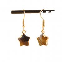 Natural Gemstone Earrings Natural Stone with Brass Star gold color plated for woman & faceted Sold By Pair