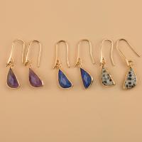 Gemstone Earrings, Pedra natural, with cobre, Lágrima, cromado de cor dourada, para mulher & facetada, Mais cores pare escolha, 9.50x38mm, vendido por par