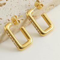 Titanium Steel  Earring, 18K gold plated, fashion jewelry & for woman & with rhinestone, golden, 13x21mm, Sold By Pair