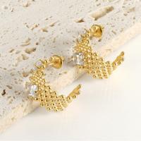 Titanium Steel  Earring 18K gold plated fashion jewelry & micro pave cubic zirconia & for woman golden Sold By Pair
