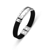 Bracelets en silicone, avec Acier titane, poli, bijoux de mode & pour homme, noire, 210x12mm, Vendu par PC