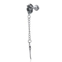 Boucle d'oreille Acier Titane, crane, poli, bijoux de mode & unisexe, couleur originale, 65x10mm, Vendu par PC