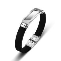 Силиконовые браслеты, Силикон, с титан, Кольцевая форма, полированный, ювелирные изделия моды & Мужский, черный, 210x12mm, продается PC
