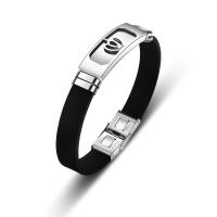 Bracelets en silicone, avec Acier titane, beignet, poli, bijoux de mode & pour homme, noire, 210x12mm, Vendu par PC