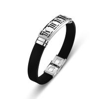 Bracelets en silicone, avec Acier titane, beignet, poli, bijoux de mode & avec chiffre romain & pour homme, noire, 210x12mm, Vendu par PC
