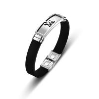 Bracelets en silicone, avec Acier titane, crane, poli, bijoux de mode & pour homme, noire, 210x12mm, Vendu par PC