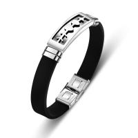 Bracelets en silicone, avec Acier titane, beignet, poli, bijoux de mode & pour homme, noire, 210x12mm, Vendu par PC