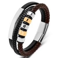 PU Leather Cord Bracelets with 316L Stainless Steel Vacuum Ion Plating fashion jewelry & for man Sold By PC