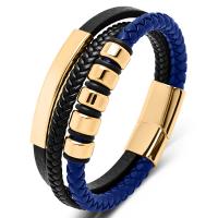 PU Leather Cord Bracelets with 316L Stainless Steel Vacuum Ion Plating fashion jewelry & multilayer & for man Sold By PC