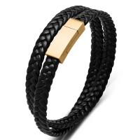 PU Leather Cord Bracelets, with 316L Stainless Steel, Donut, Vacuum Ion Plating, Double Layer & fashion jewelry & different length for choice & Unisex, more colors for choice, 8x3mm, Sold By PC