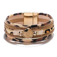 Cowhide Bracelet Zinc Alloy with Leather handmade fashion jewelry & for woman brown Length Approx 7.68 Inch Sold By PC