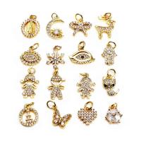 Cubic Zirconia Micro Pave Brass Pendant, gold color plated, different styles for choice & micro pave cubic zirconia, gold, 10PCs/Lot, Sold By Lot
