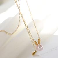 Titanium Steel Necklace with Plastic Pearl gold color plated for woman Length Approx 17.71 Inch Sold By Lot