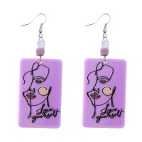 Acrylic Jewelry Earring, Tibetan Style, with Acetate, fashion jewelry & for woman, purple, 84x31mm, Sold By Pair