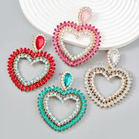 Rhinestone Earring Zinc Alloy Heart gold color plated fashion jewelry & for woman & with rhinestone Sold By Pair