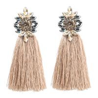 Fashion Fringe Earrings Zinc Alloy with Polyester Yarns fashion jewelry & for woman & with rhinestone Sold By Pair