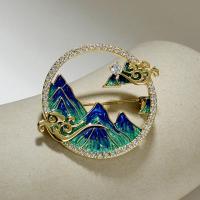 Rhinestone Brooch, Tibetan Style, fashion jewelry & for woman & with rhinestone, gold, nickel, lead & cadmium free, 42x36mm, Sold By PC