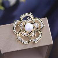 Crystal Brooch, Tibetan Style, with Crystal & Plastic Pearl, gold color plated, fashion jewelry & for woman, nickel, lead & cadmium free, 35x35mm, Sold By PC
