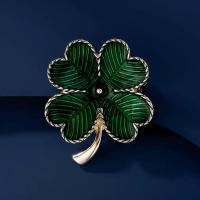 Enamel Brooch, Tibetan Style, Four Leaf Clover, fashion jewelry & for woman, green, nickel, lead & cadmium free, 35x40mm, Sold By PC