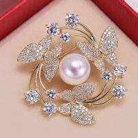Rhinestone Brooch, Tibetan Style, with Plastic Pearl, fashion jewelry & for woman & with rhinestone, more colors for choice, nickel, lead & cadmium free, 42mm, Sold By PC