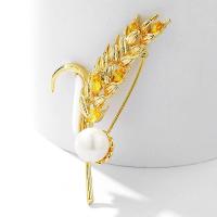 Crystal Brooch, Tibetan Style, with Crystal & Plastic Pearl, Wheat, fashion jewelry & for woman, golden yellow, nickel, lead & cadmium free, 35x55mm, Sold By PC