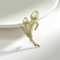 Rhinestone Brooch Zinc Alloy with Cats Eye Tulip fashion jewelry & for woman & with rhinestone nickel lead & cadmium free Sold By PC