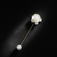 Plastic Pearl Brooch, Brass, with Plastic Pearl, Common Camelia, fashion jewelry & for woman & enamel, nickel, lead & cadmium free, 77x20mm, Sold By PC