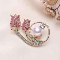 Rhinestone Brooch, Tibetan Style, with Plastic Pearl, rose gold color plated, fashion jewelry & for woman & with rhinestone, nickel, lead & cadmium free, 45x35mm, Sold By PC
