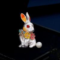 Enamel Brooch, Tibetan Style, with Plastic Pearl, Rabbit, fashion jewelry & for woman, nickel, lead & cadmium free, 22x35mm, Sold By PC