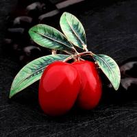 Enamel Brooch, Tibetan Style, Cherry, fashion jewelry & for woman, red, nickel, lead & cadmium free, 43x43mm, Sold By PC