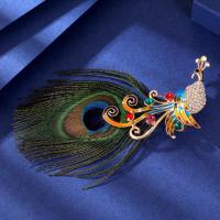 Rhinestone Brooch, Tibetan Style, Peacock, fashion jewelry & for woman & with rhinestone, multi-colored, nickel, lead & cadmium free, 120x35mm, Sold By PC