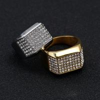 Rhinestone Stainless Steel Finger Ring, 316L Stainless Steel, Vacuum Ion Plating, fashion jewelry & for man & with rhinestone, more colors for choice, 16mm, Sold By PC