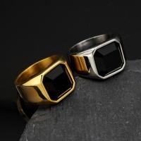 Stainless Steel Finger Ring 316L Stainless Steel with Black Agate Vacuum Ion Plating fashion jewelry & for man 15mm Sold By PC